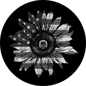 Sunflower American Flag Black Spare Tire Cover