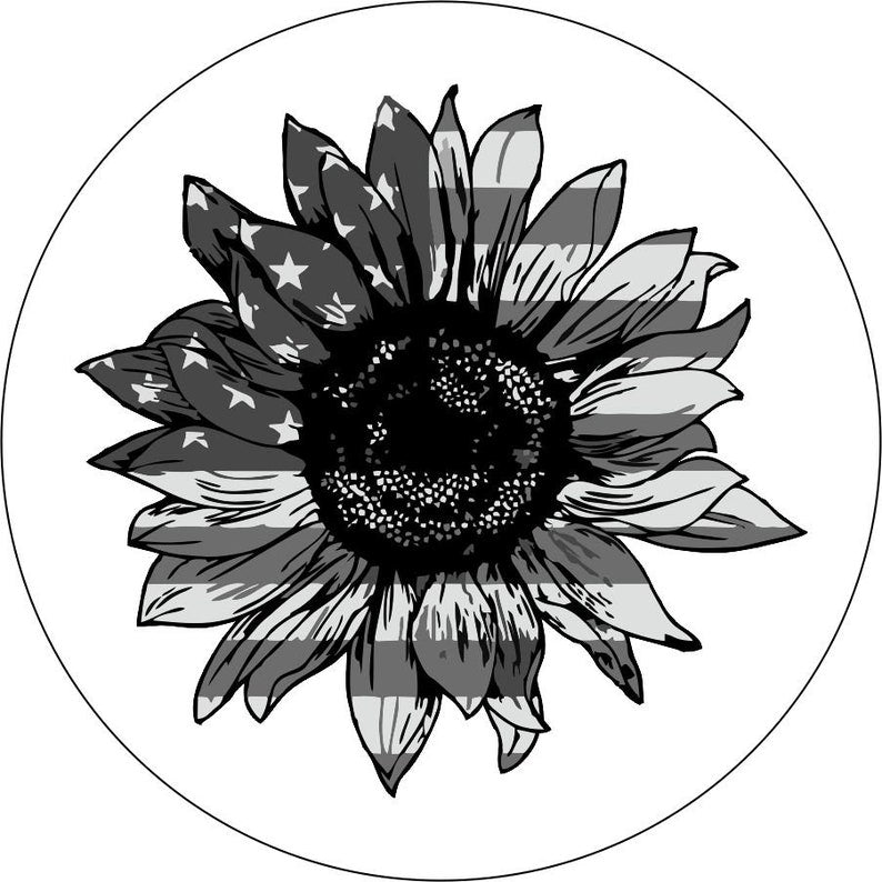 Sunflower American Flag White Spare Tire Cover