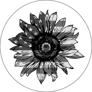 Sunflower American Flag White Spare Tire Cover