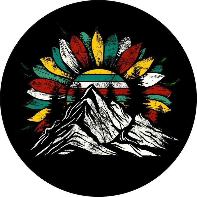 Sunflower On The Mountain Colorful Spare Tire Cover