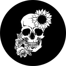 Sunflower & Rose Floral Skull Black Spare Tire Cover