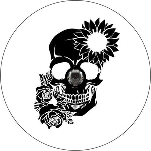 Sunflower & Rose Floral Skull White Spare Tire Cover