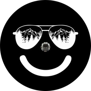 Sunglasses In The Mountains Smiley Face Black Spare Tire Cover