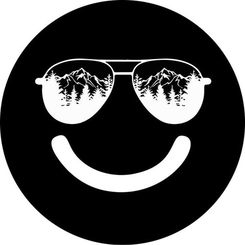 Sunglasses In The Mountains Smiley Face Black Spare Tire Cover