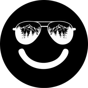 Sunglasses In The Mountains Smiley Face Black Spare Tire Cover