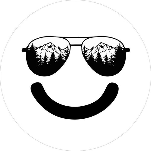 Sunglasses In The Mountains Smiley Face White Spare Tire Cover