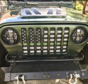 American Black and White Thin Green Line Military Jeep Grille Insert