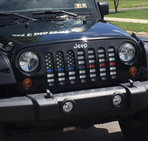 American Black and White Back the Blue and Red Jeep Grille Insert