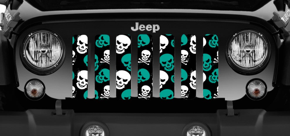 Skulls (Teal) Jeep Grille Insert