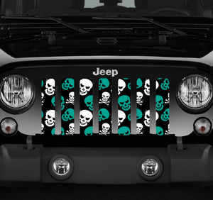 Skulls (Teal) Jeep Grille Insert