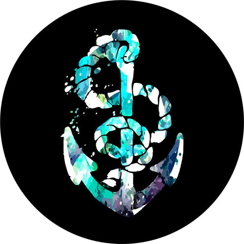 Teal & Purple Tie Dye Anchor Spare Tire Cover