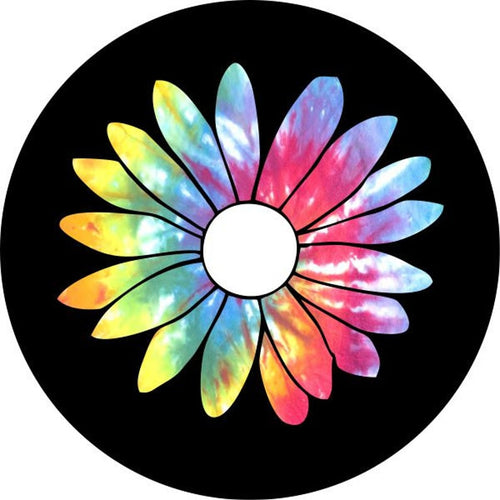 Tie Dye Daisy Flower Black Spare Tire Cover