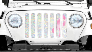 Iridescent White Pink Ribbon Jeep Grille Insert