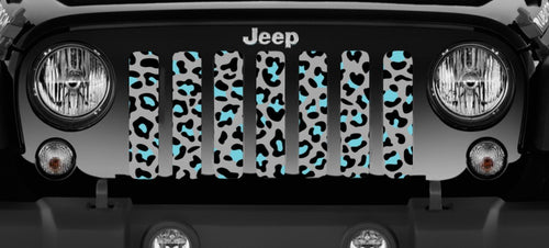 Platinum Teal Leopard Print Jeep Grille Insert