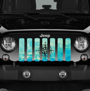 Teal Swirl Compass Jeep Grille Insert