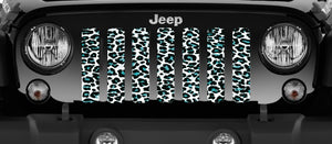 Teal White Leopard Print Jeep Grille Insert