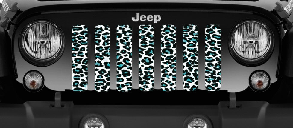 Teal White Leopard Print Grille Insert