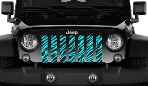 Platinum Teal Zebra Print Jeep Grille Insert