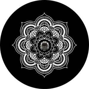 White Mandala With Black Rim Spare Tire Cover
