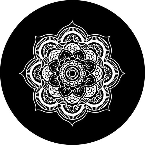 White Mandala With Black Rim Spare Tire Cover