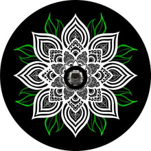 White Mandala Flower With Green Spare Tire Cover