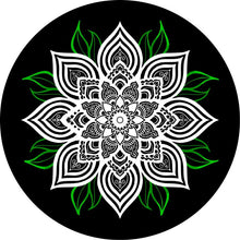 White Mandala Flower With Green Spare Tire Cover