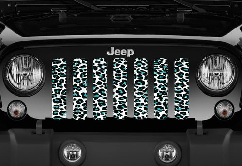 Platinum Teal White Leopard Print Jeep Grille Insert