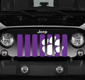 White Tiger Paw  on Purple Jeep Grille Insert