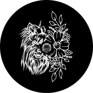 Yorkie With Flower Black Spare Tire Cover