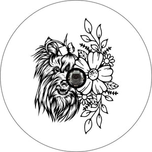 Yorkie With Flower White Spare Tire Cover