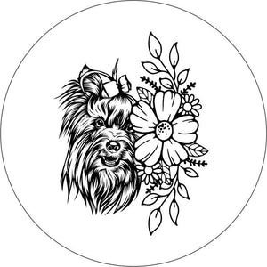 Yorkie With Flower White Spare Tire Cover