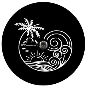 Big Wave At Sunset With Palm Tree Spare Tire Cover