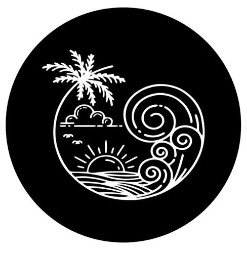 Big Wave At Sunset With Palm Tree Spare Tire Cover