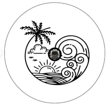 Big Wave At Sunset With Palm Tree White Spare Tire Cover