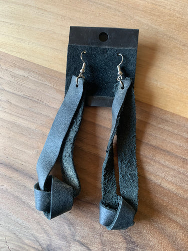 Knotted Black Faux Leather Earrings
