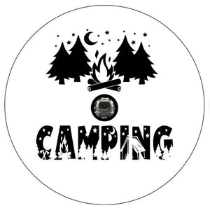 Camping With Fire & Trees White Spare Tire Cover