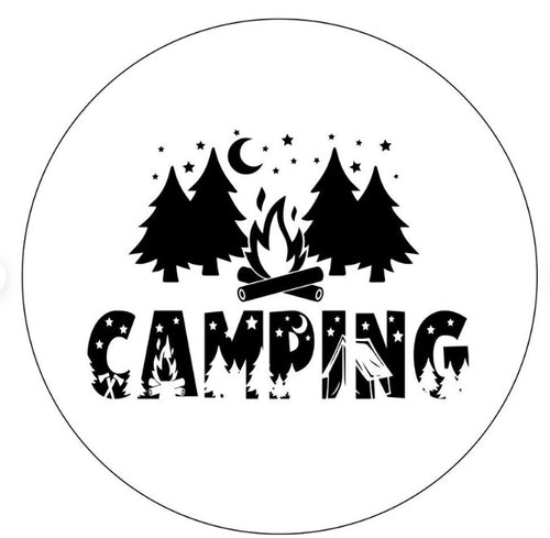 Camping With Fire & Trees White Spare Tire Cover