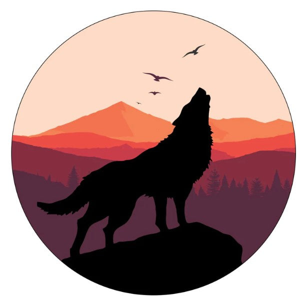 Colorful Wolf Howling On The Mountain Spare Tire Cover