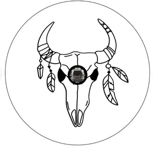Cow Skull With Feathers White Spare Tire Cover