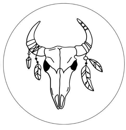 Cow Skull With Feathers White Spare Tire Cover