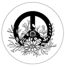 Hippie Peace Sign With Flowers White Spare Tire Cover
