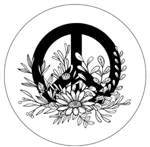 Hippie Peace Sign With Flowers White Spare Tire Cover