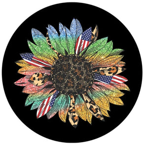 Leopard Sunflower With American Flag Spare Tire Cover