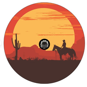 Lonesome Cowboy Riding A Horse At Sunset Spare Tire Cover