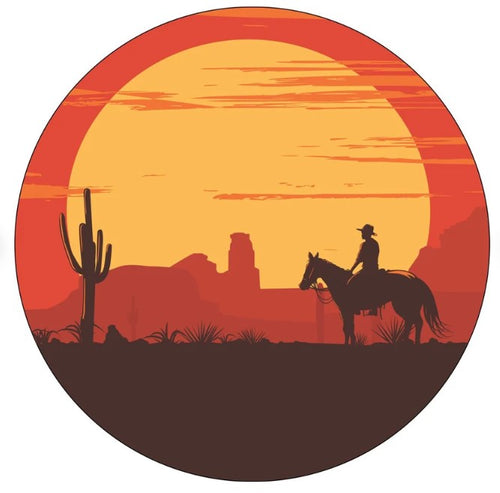 Lonesome Cowboy Riding A Horse At Sunset Spare Tire Cover