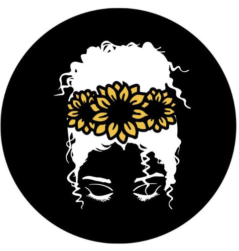 Messy Bun Girl With Sunflower (Any Color) Spare Tire Cover