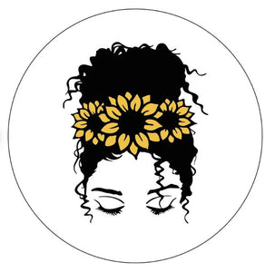 Messy Bun Girl With Sunflower White (Any Color) Spare Tire Cover