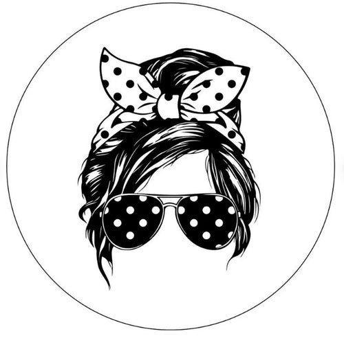 Messy Bun Polka Dot Sunglasses White (Any Color) Spare Tire Cover