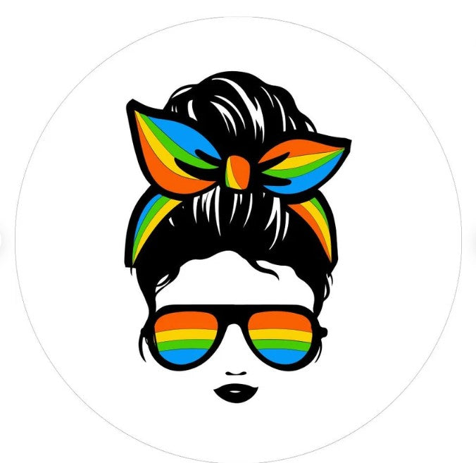 Messy Bun Rainbow Bandana & Sunglasses White (Any Color) Spare Tire Cover