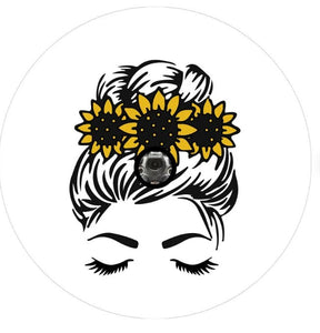 Messy Bun Sunflower White (Any Color) Spare Tire Cover